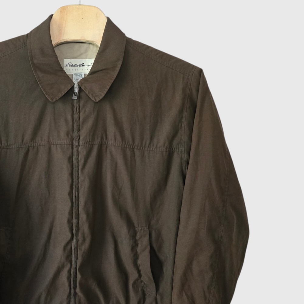Eddie Bauer Mens XL Brown Full Zip Harrington Jacket Insulated Windbreaker
